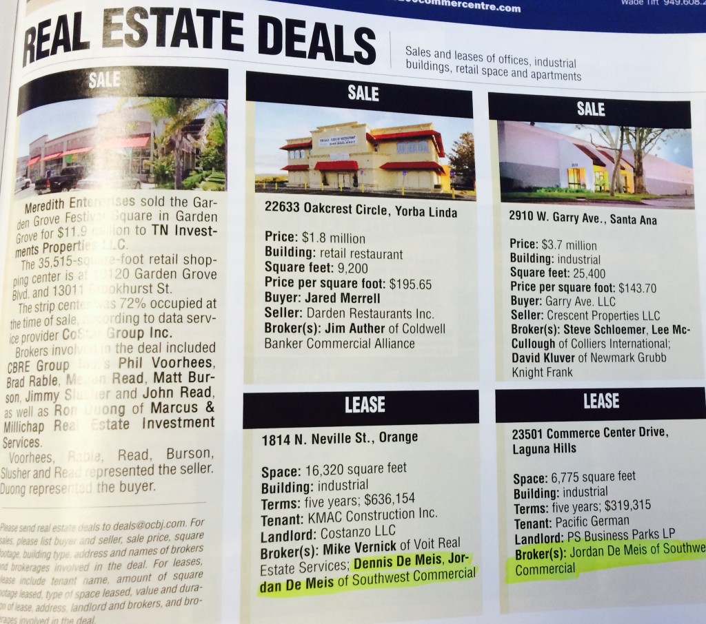 OCBJ Real Estate Deals